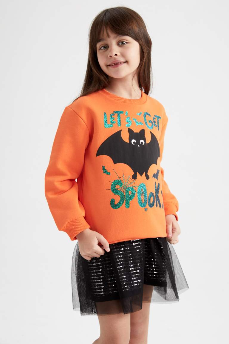 Girl Halloween Themed Crew Neck Sweatshirt