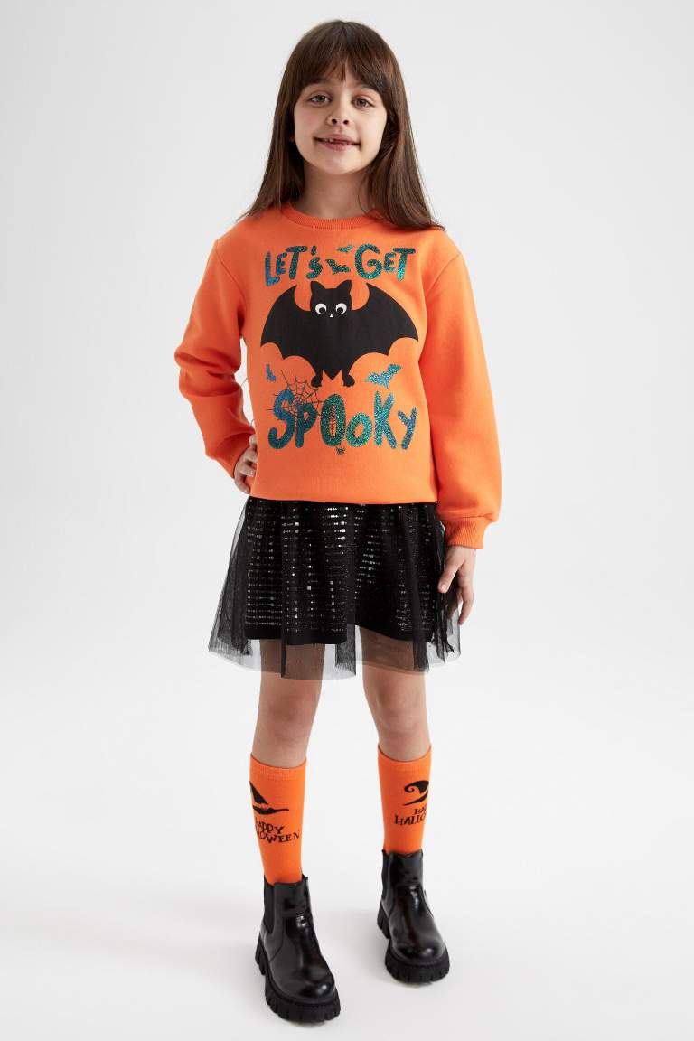 Girl Halloween Themed Crew Neck Sweatshirt