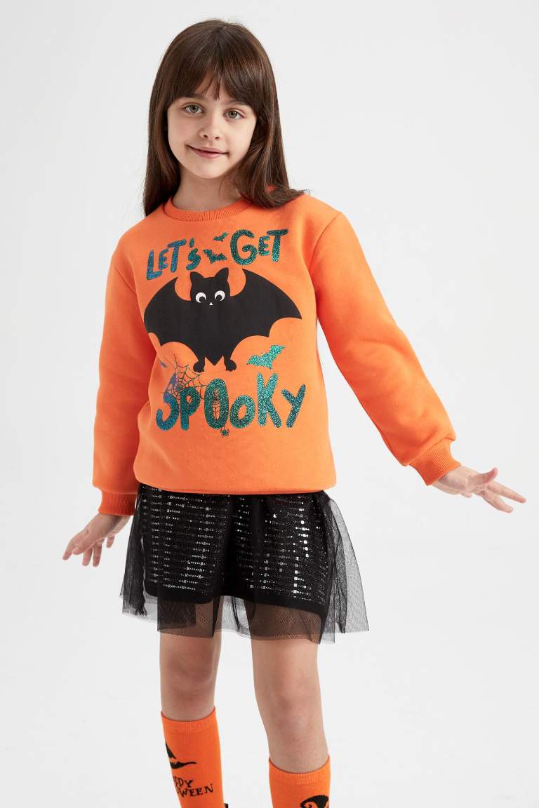 Girl Halloween Themed Crew Neck Sweatshirt