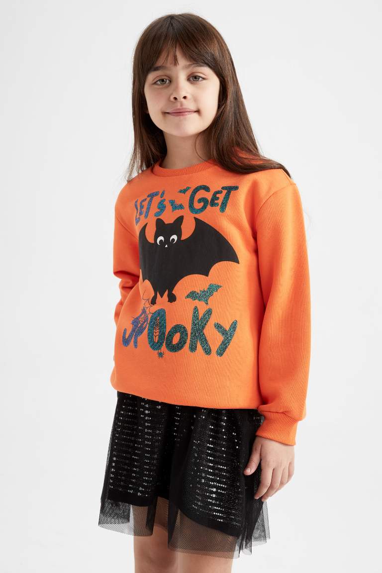 Girl Halloween Themed Crew Neck Sweatshirt