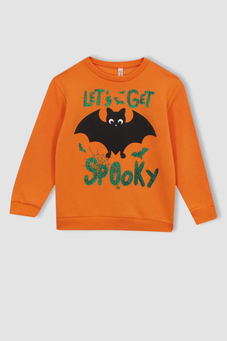 Girl Halloween Themed Crew Neck Sweatshirt