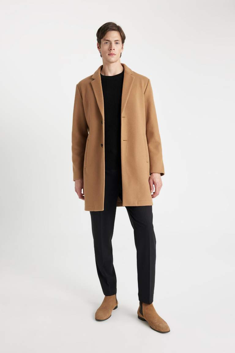 Manteau marron pour homme à coupe relax avec col de blazer à boutons et poches