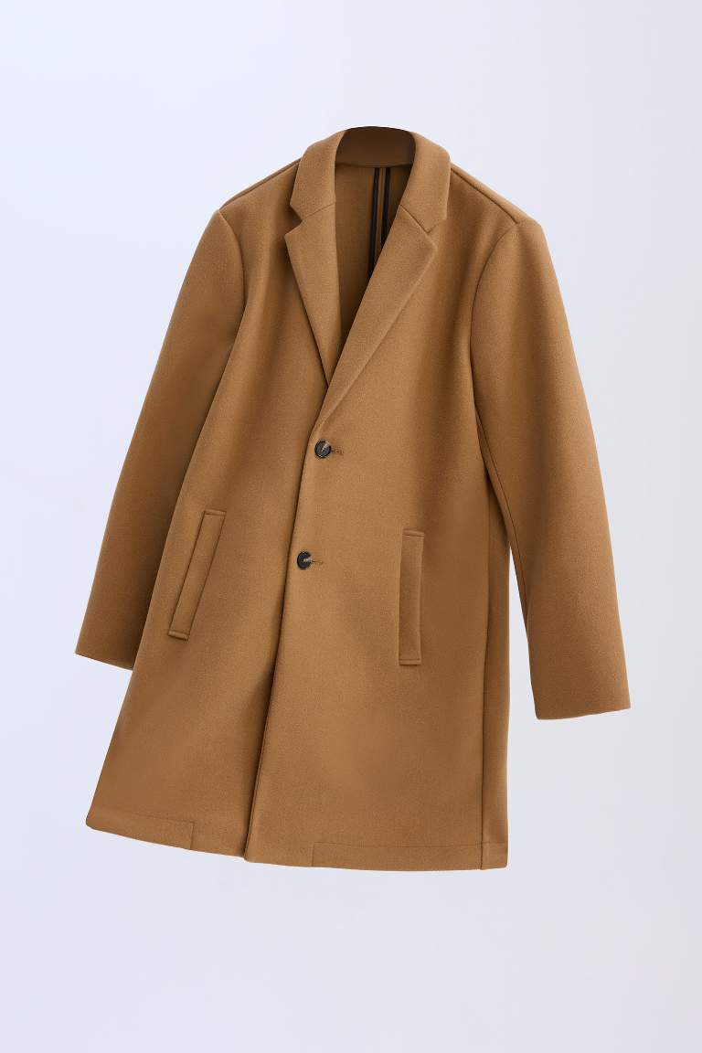 Manteau marron pour homme à coupe relax avec col de blazer à boutons et poches