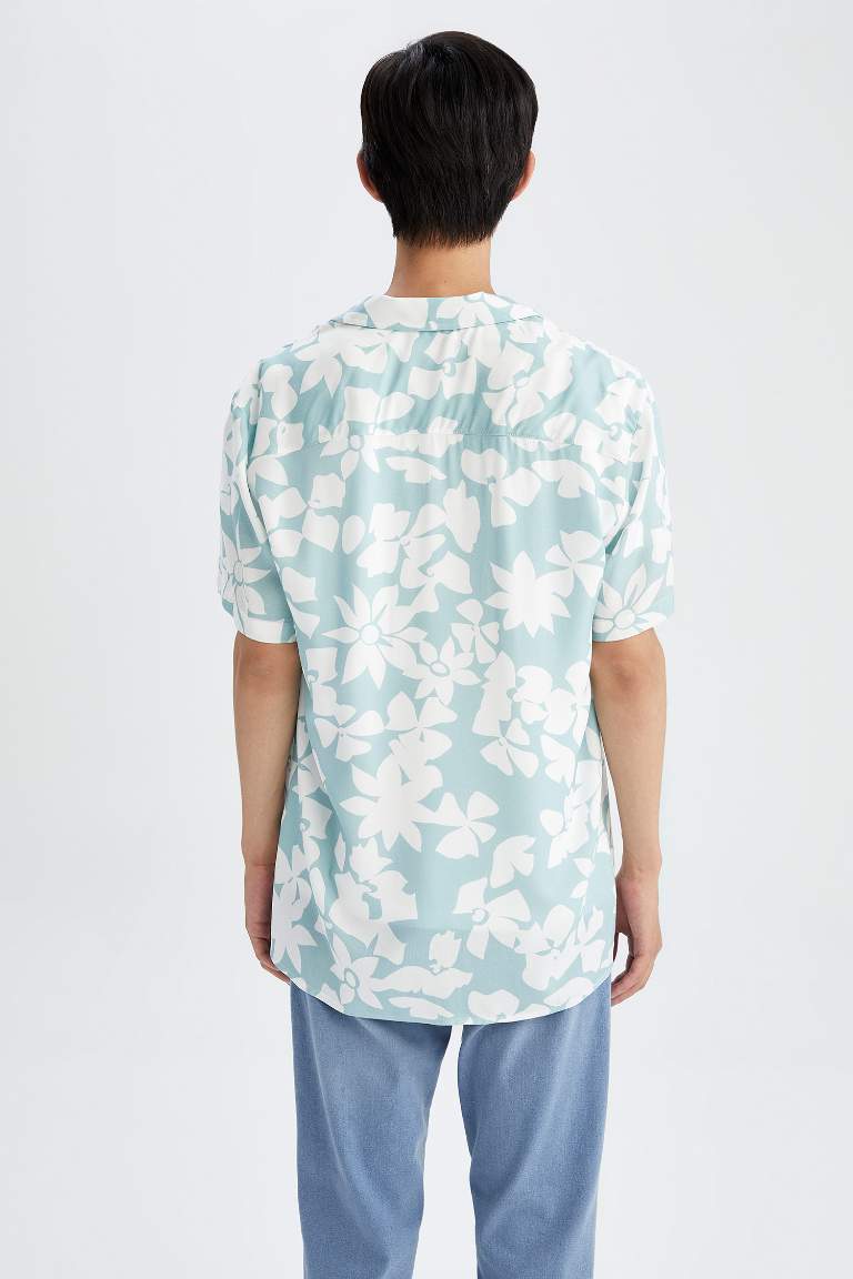 Regular Fit Apache Neck Viscose Printed Short Sleeve Shirt