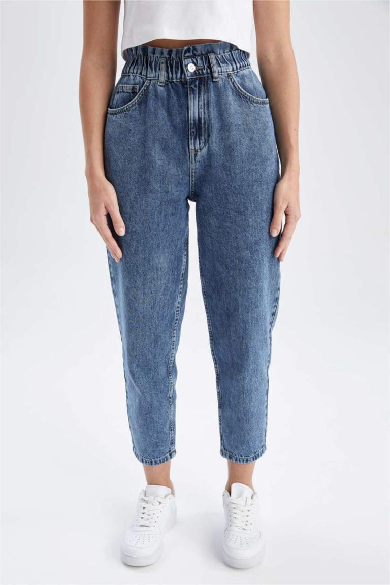 Blouse froncée à cordon de serrage - Motif coups de pinceau bleus - FEMME | H&M FR