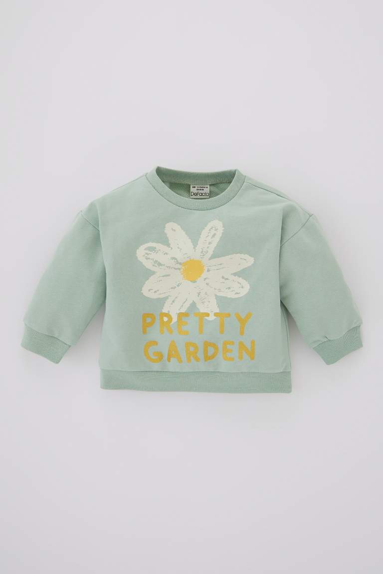 Regular Fit Flower Crew Neck Sweatshirt