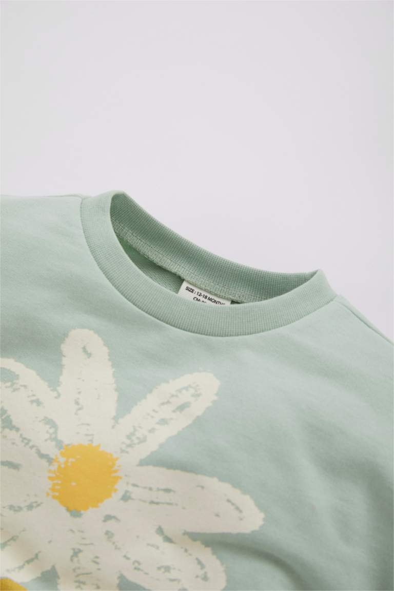 Regular Fit Flower Crew Neck Sweatshirt