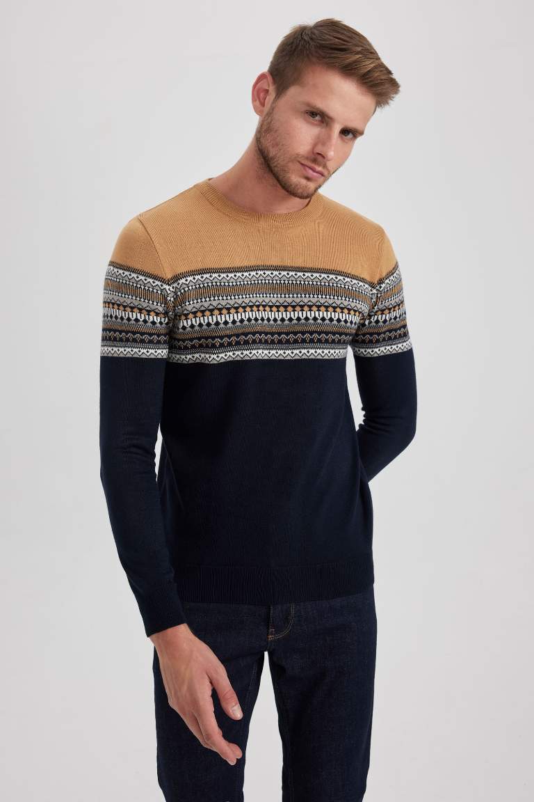 Regular Fit Desenli Bisiklet Yaka Kazak