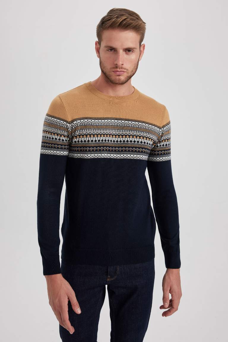 Regular Fit Desenli Bisiklet Yaka Kazak