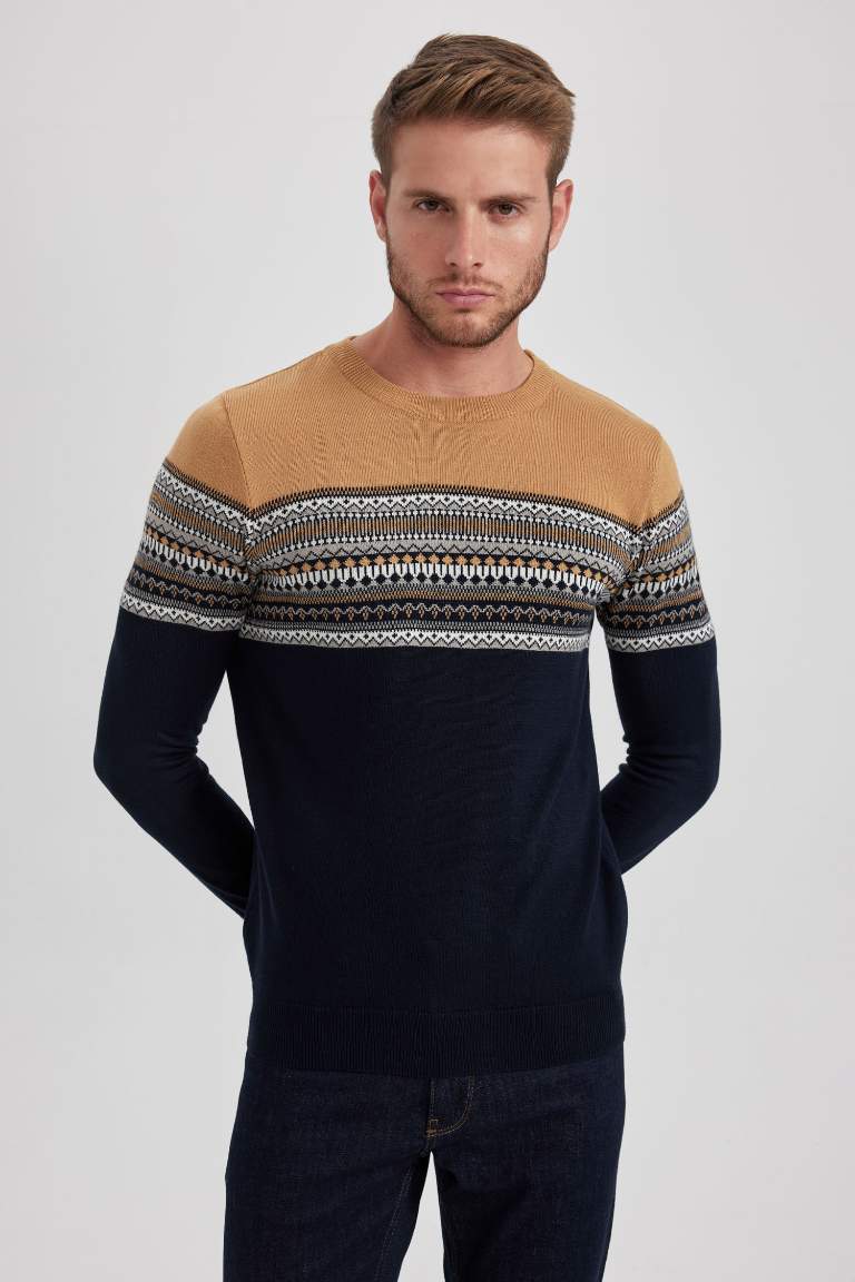 Regular Fit Desenli Bisiklet Yaka Kazak
