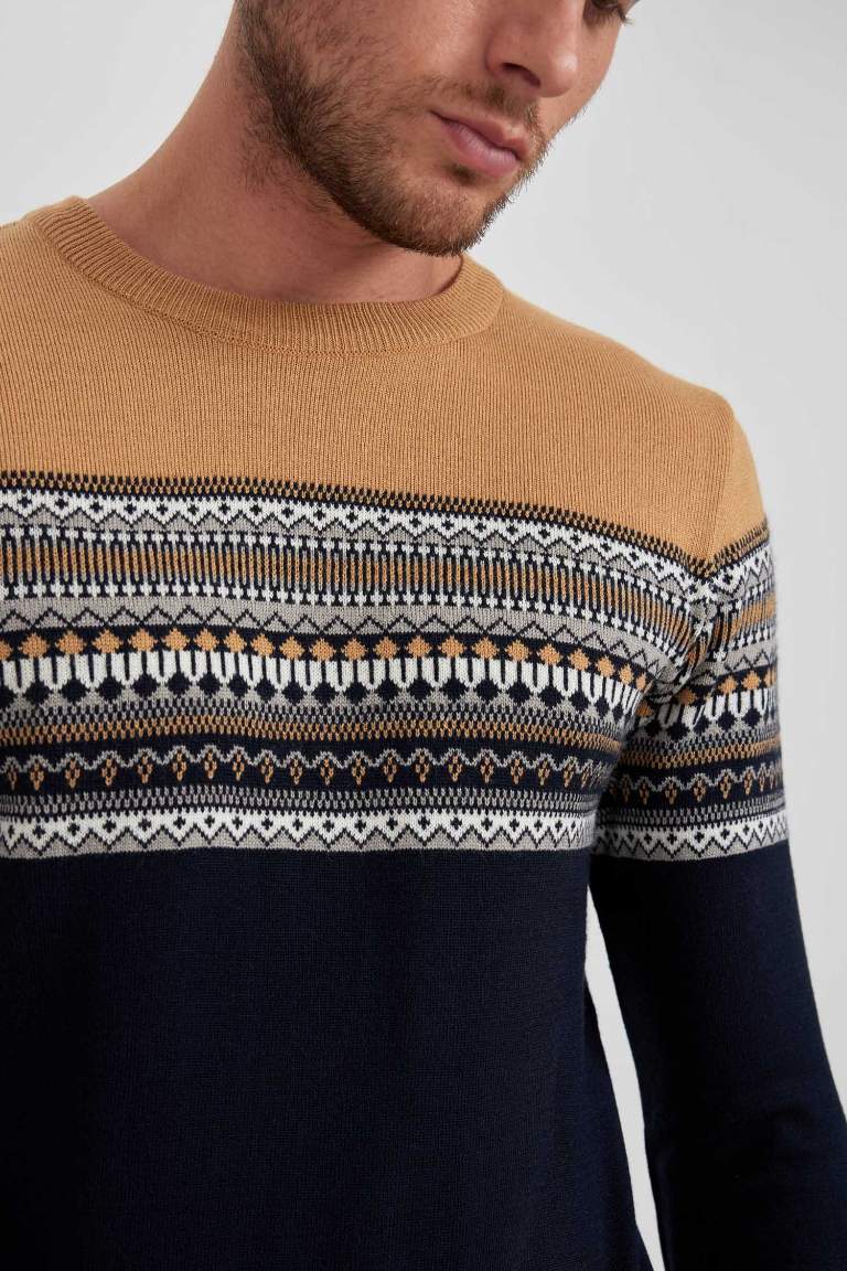 Regular Fit Desenli Bisiklet Yaka Kazak