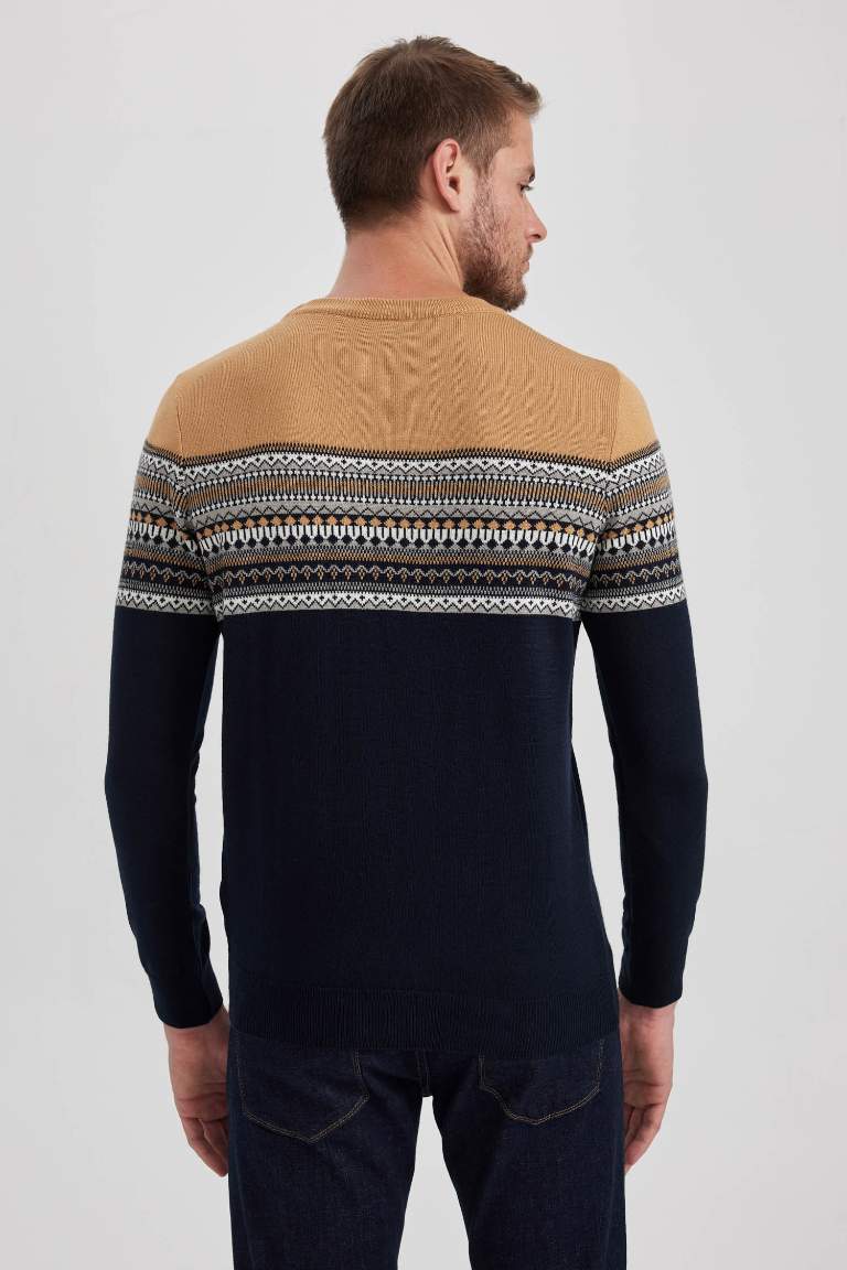 Regular Fit Desenli Bisiklet Yaka Kazak