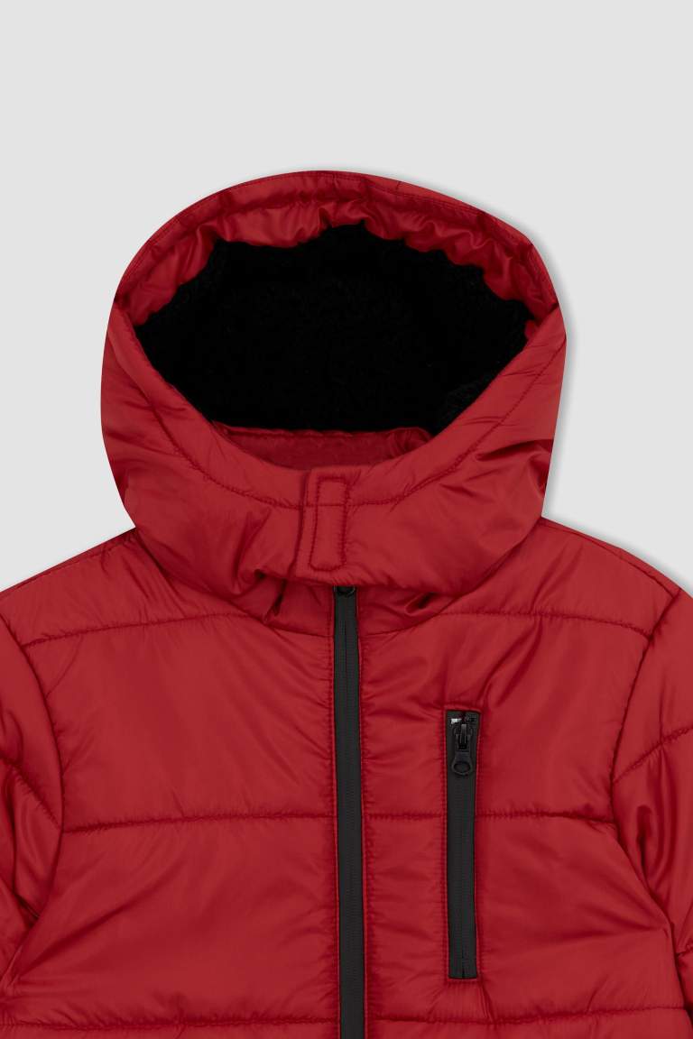 Boy Plush Lined Hooded Long Puffer Jacket