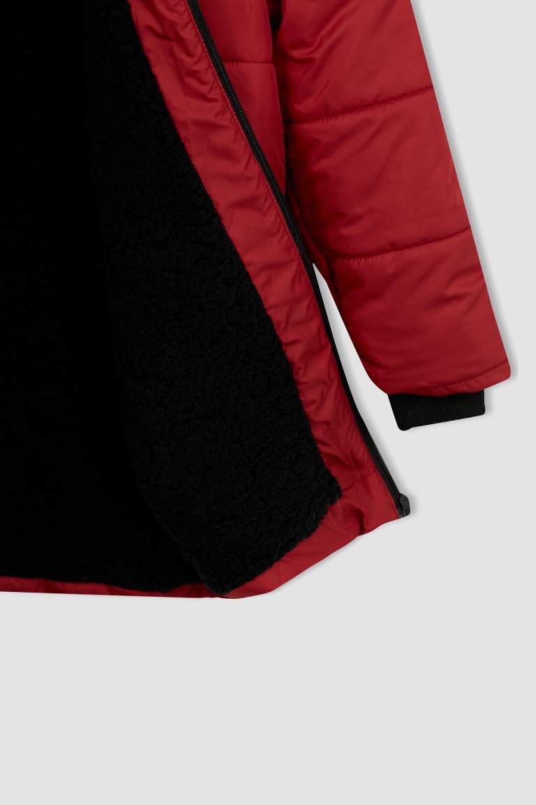 Boy Plush Lined Hooded Long Puffer Jacket
