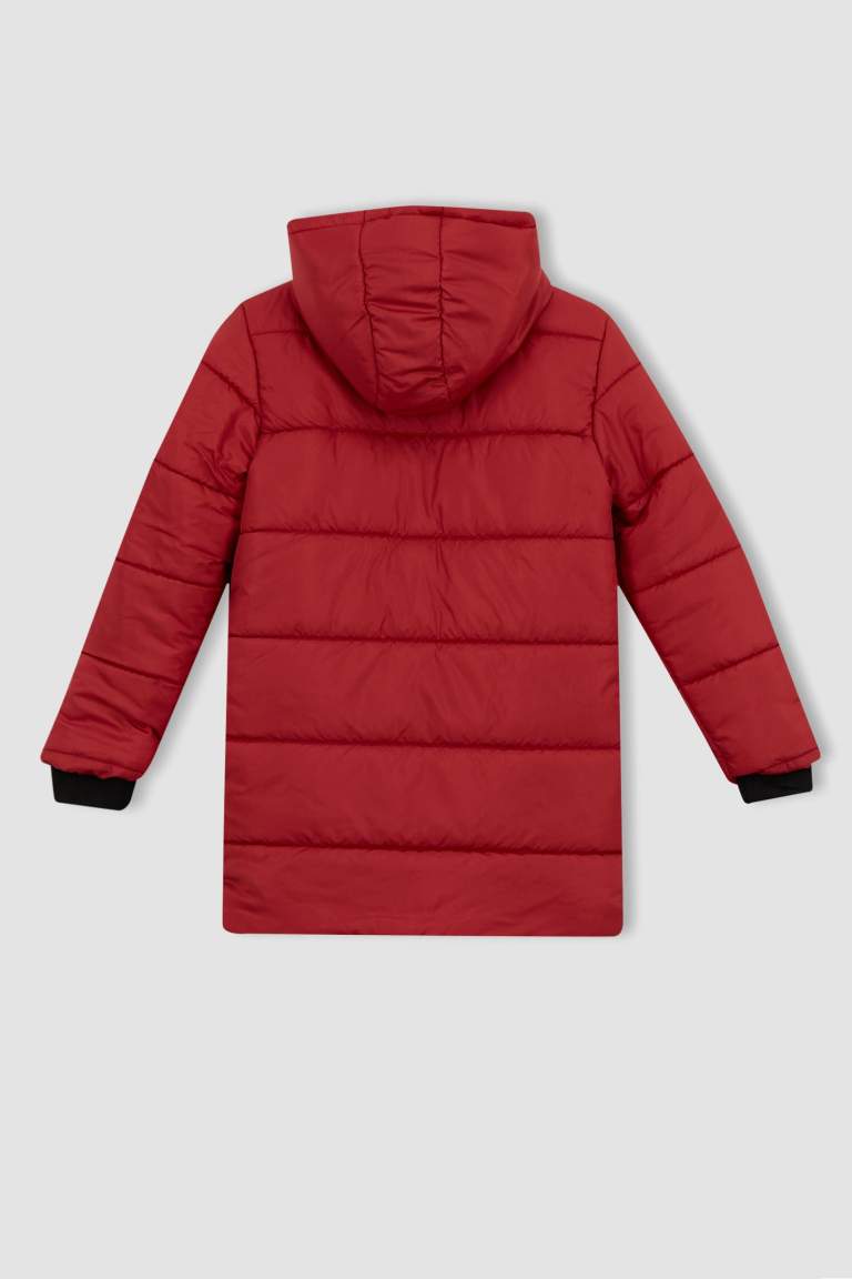 Boy Plush Lined Hooded Long Puffer Jacket