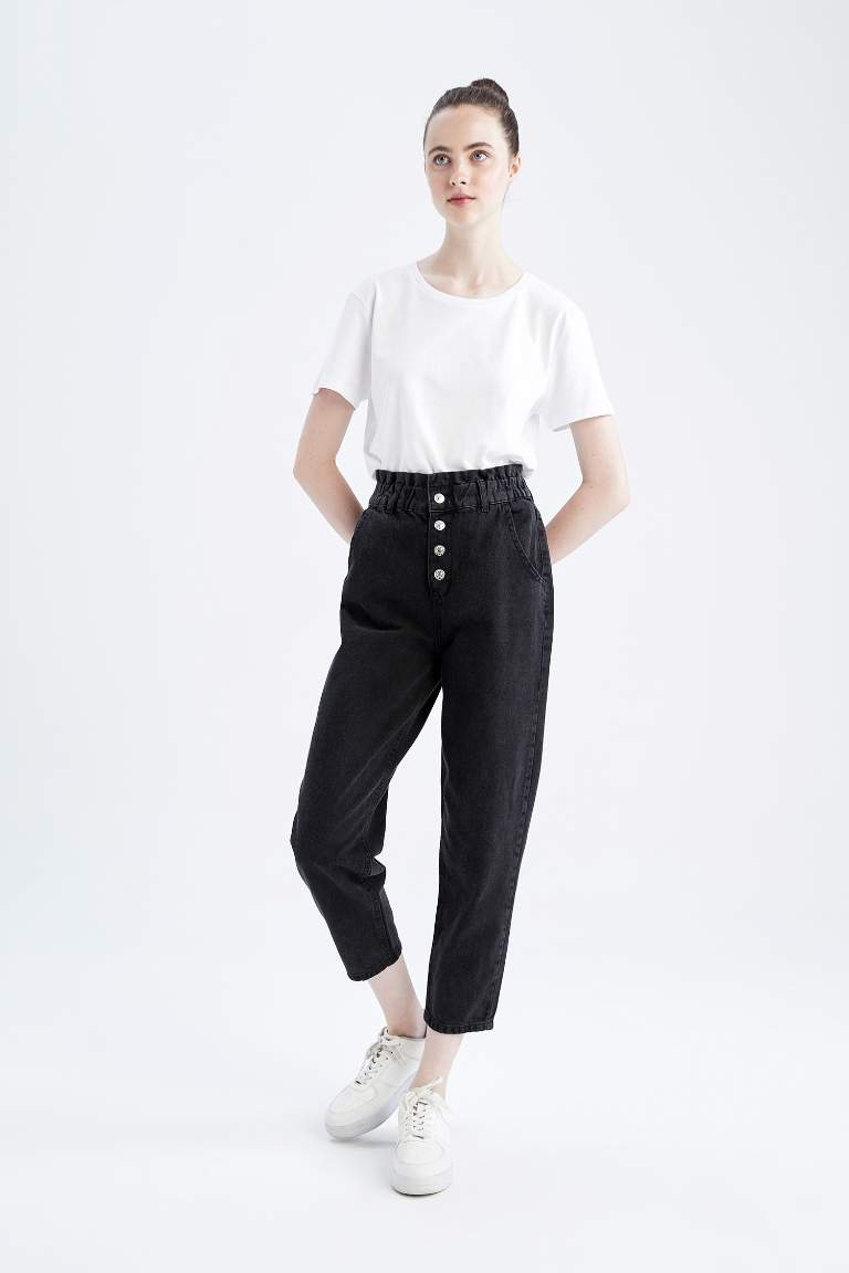 Paperbag Fit High Waist Jean  Cotton Trousers