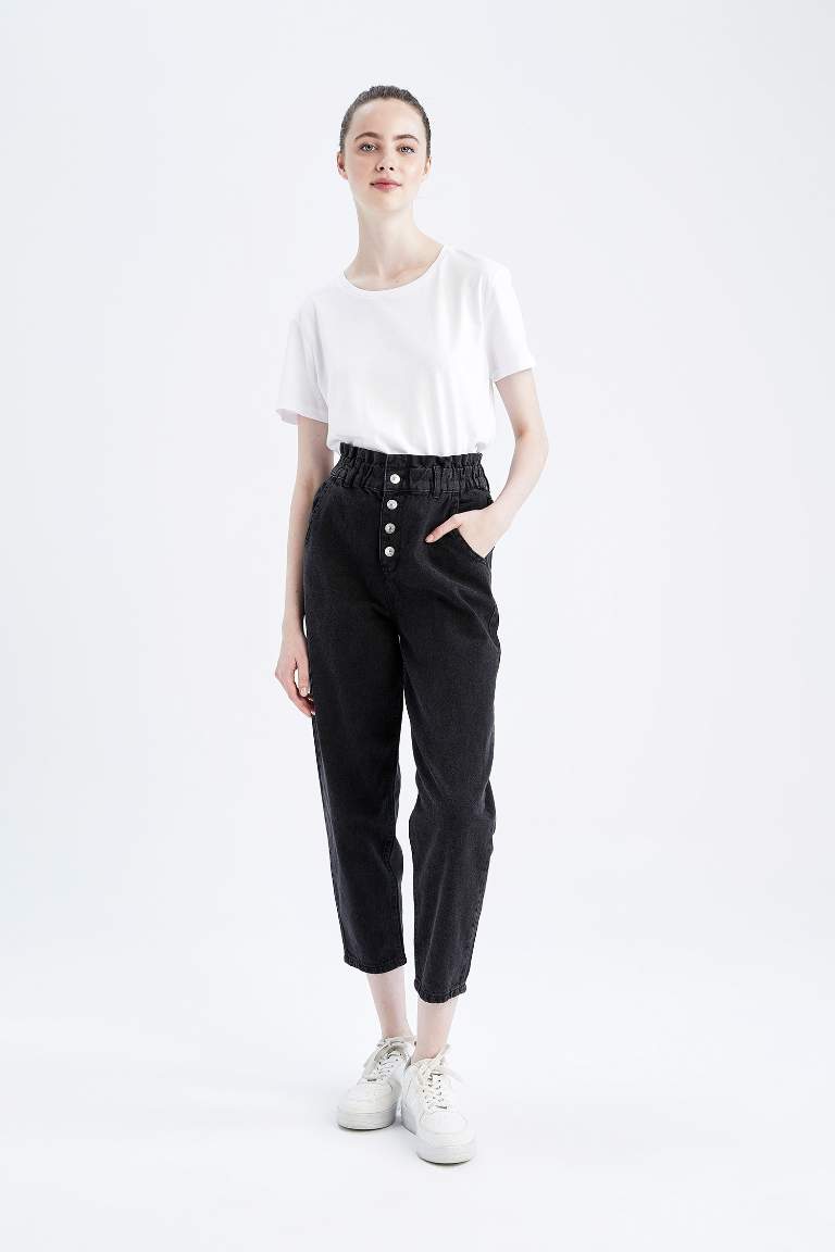 Paperbag Fit High Waist Jean  Cotton Trousers