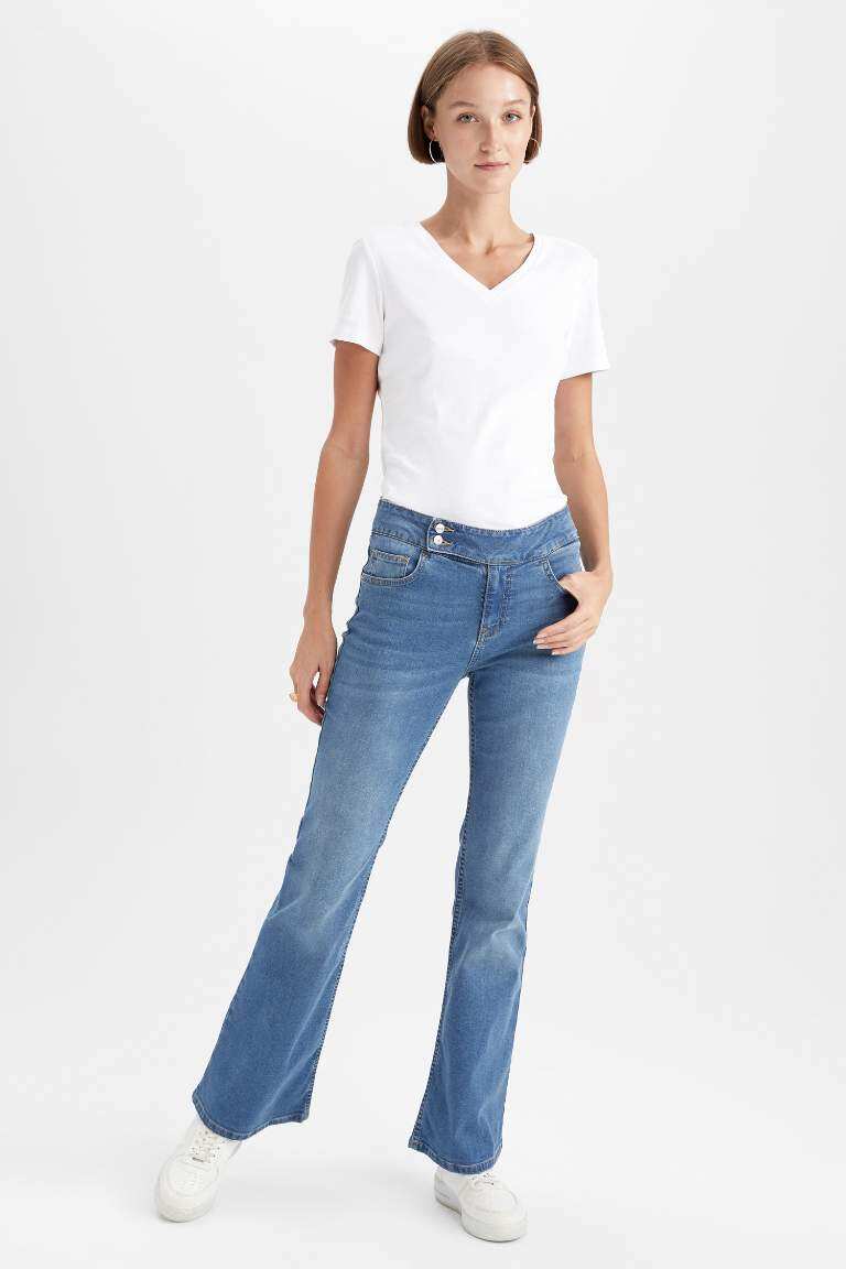 Blue WOMAN Flare Fit Flare Leg Low Waist Jeans 2683844 | DeFacto