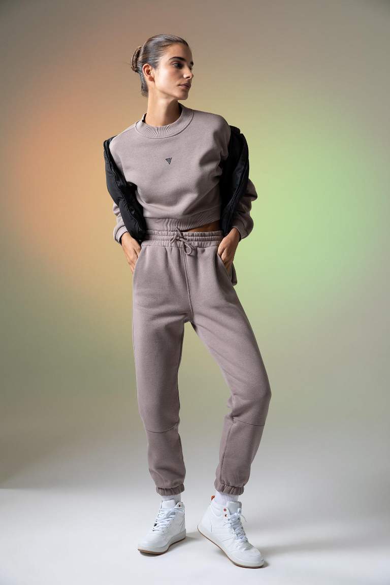 DeFactoFit Crop Bisiklet Yaka Sweatshirt