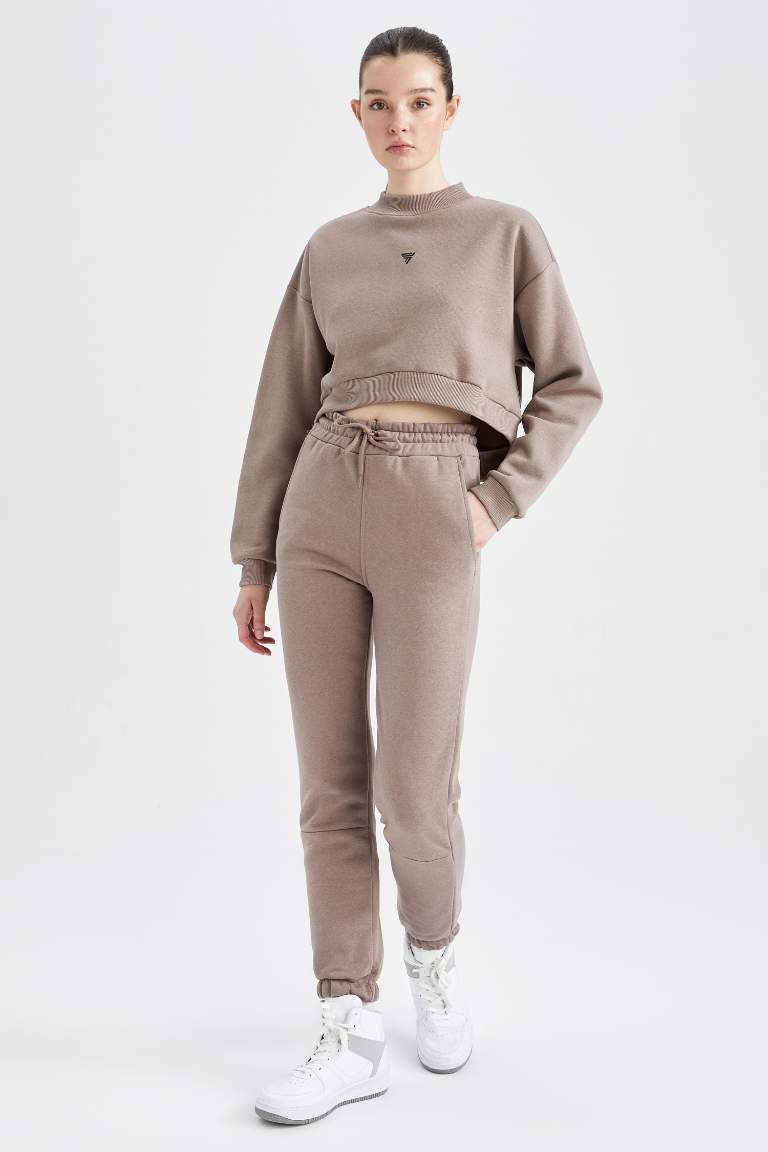 DeFactoFit Crop Bisiklet Yaka Sweatshirt