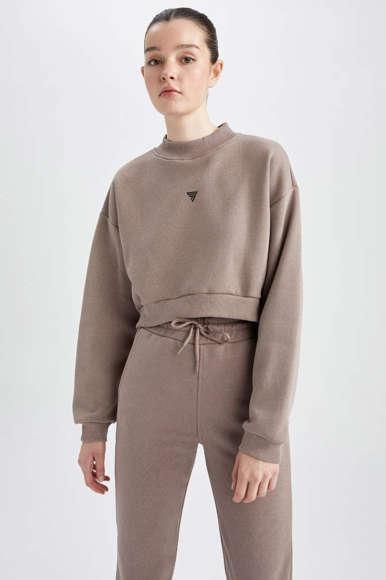 DeFactoFit Crop Bisiklet Yaka Sweatshirt