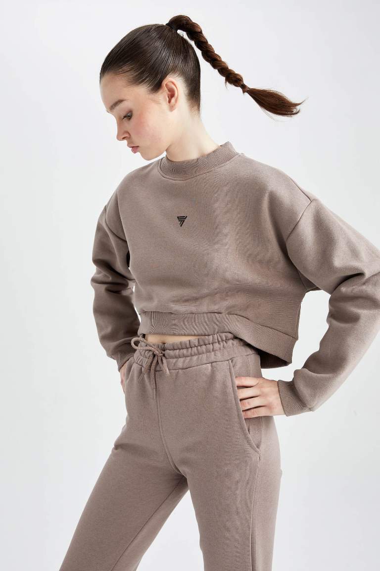 DeFactoFit Crop Bisiklet Yaka Sweatshirt