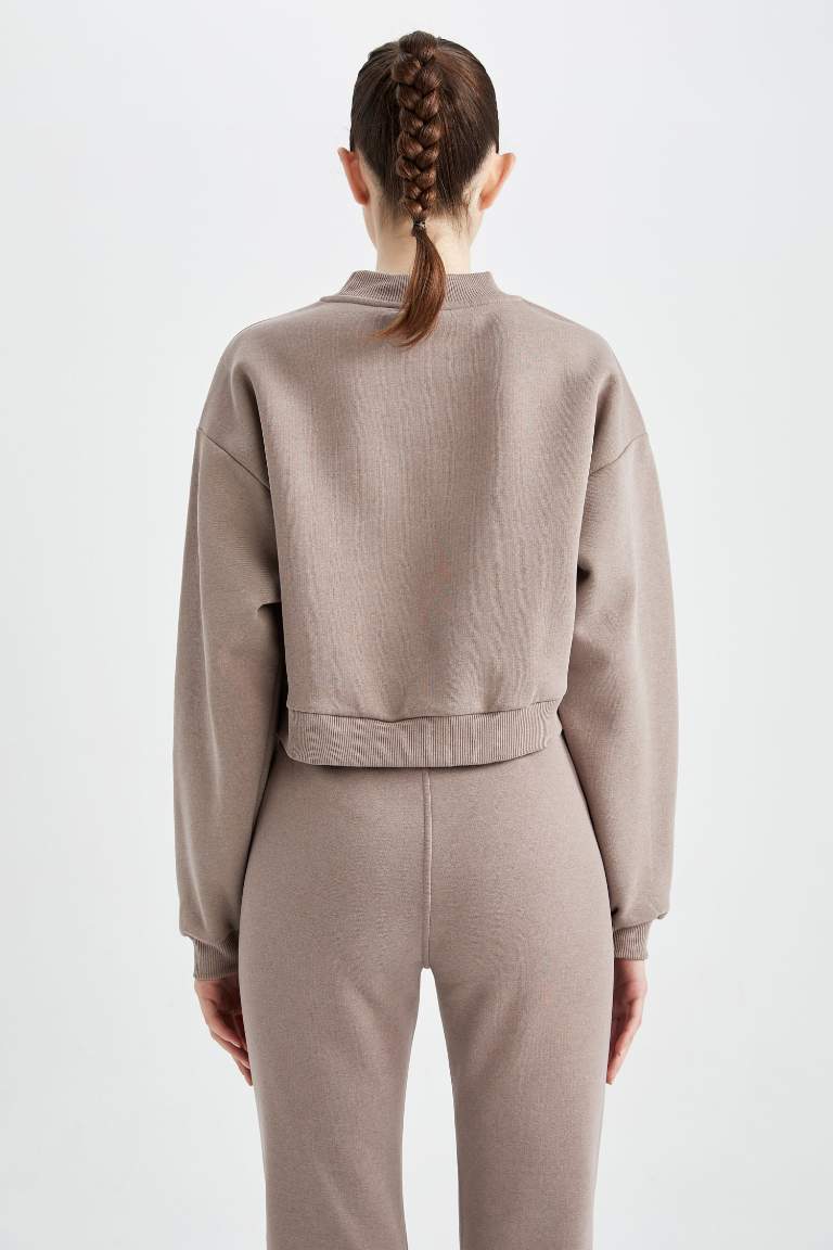 DeFactoFit Crop Bisiklet Yaka Sweatshirt