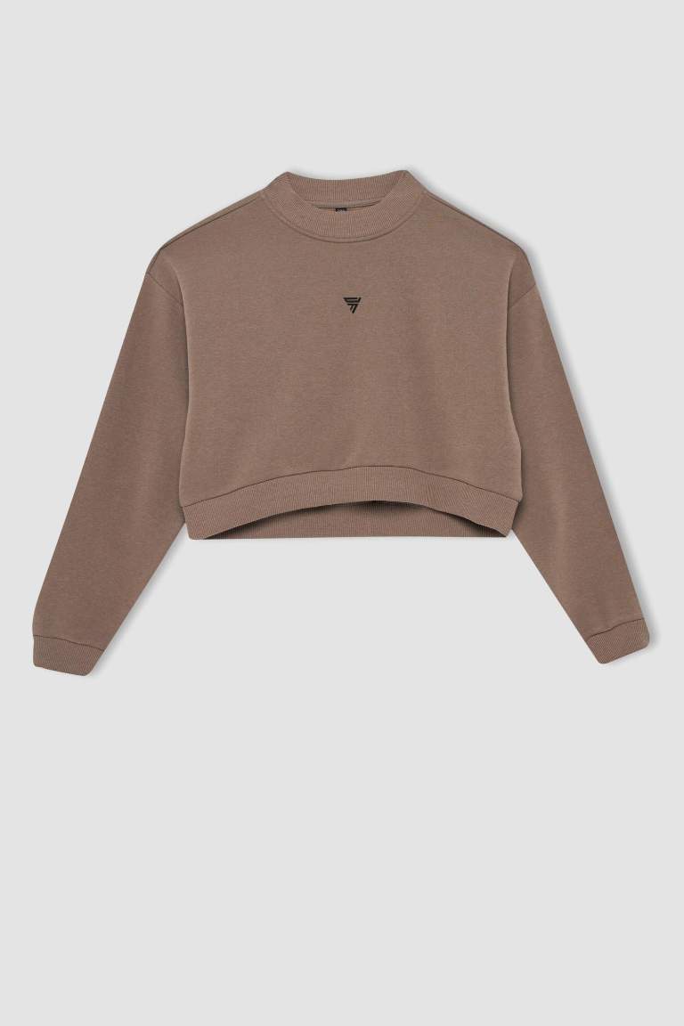DeFactoFit Crop Bisiklet Yaka Sweatshirt