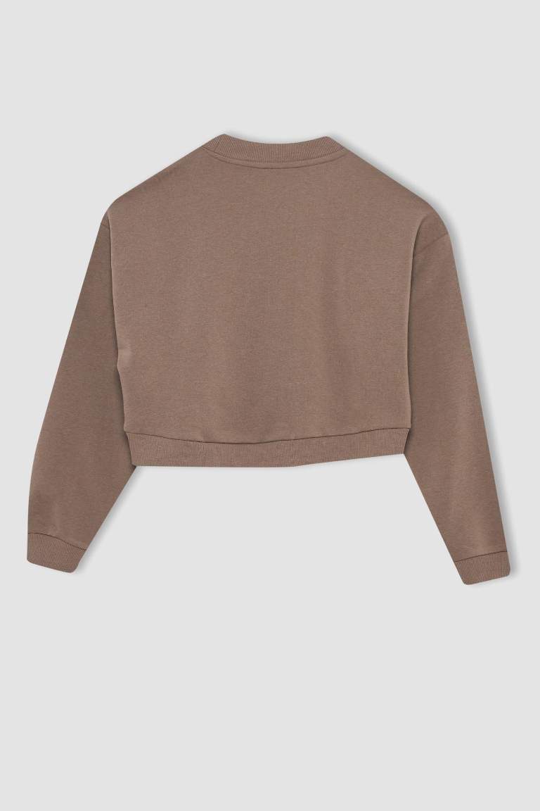 DeFactoFit Crop Bisiklet Yaka Sweatshirt