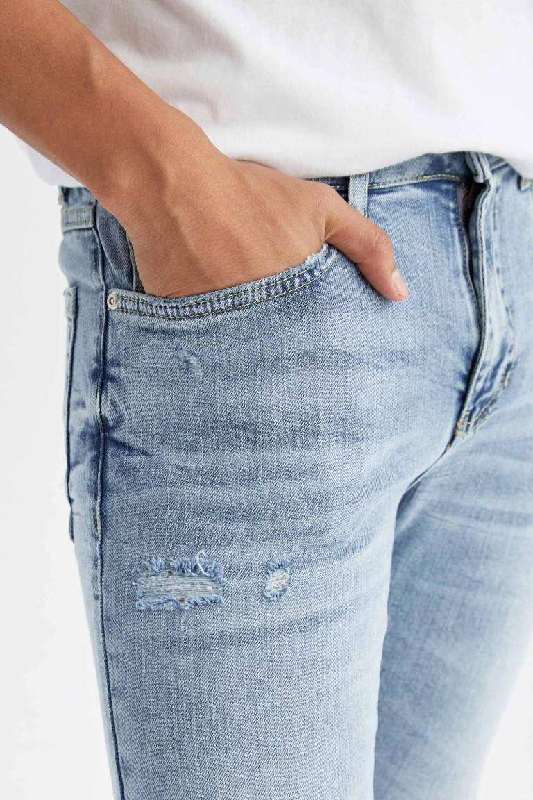 Skinny Comfort Fit Tight Relaxed Fit Normal Waist  Ripped Detailed Jeans