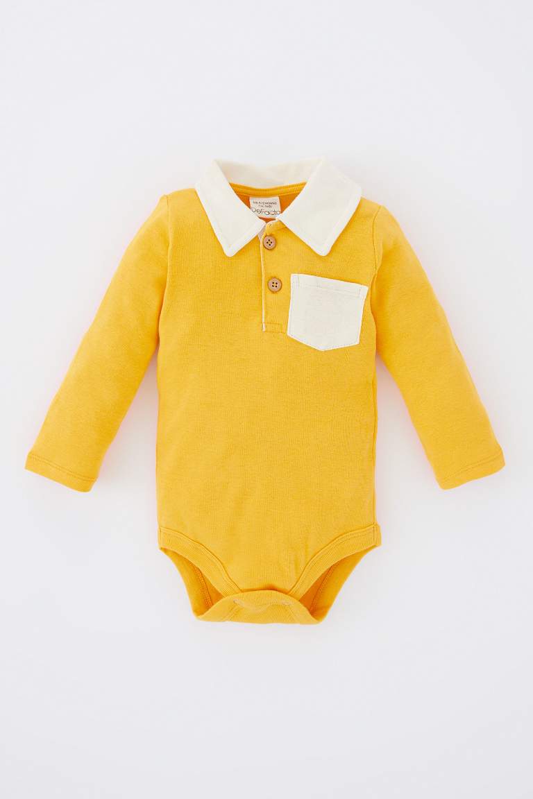Erkek Bebek Polo Yaka Uzun Kollu Çıtçıtlı Body