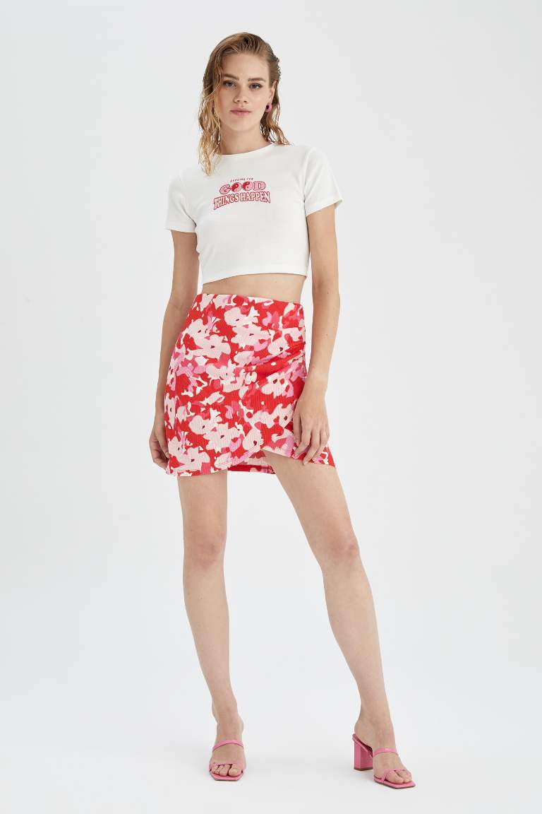 Crop Top Crew Neck Printed Short Sleeve T-Shirt