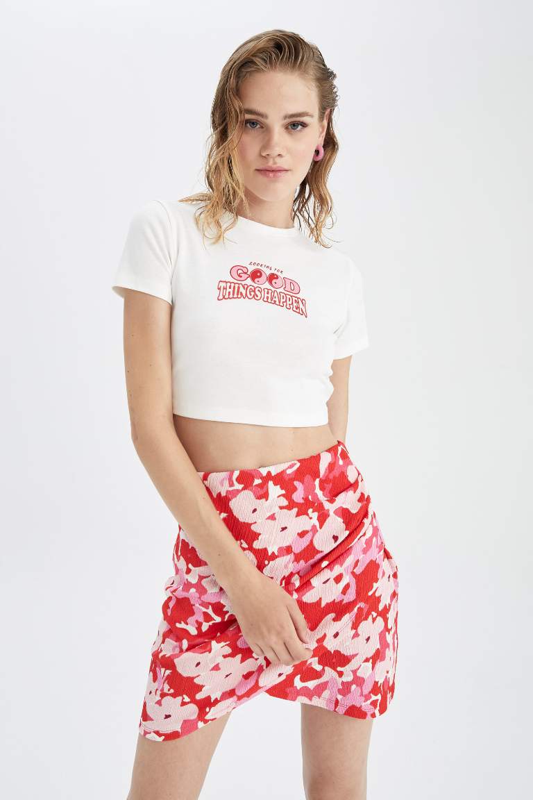 Crop Top Crew Neck Printed Short Sleeve T-Shirt