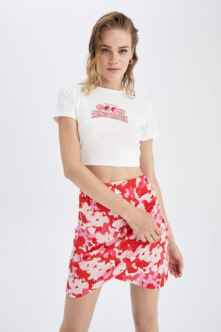 Crop Top Crew Neck Printed Short Sleeve T-Shirt