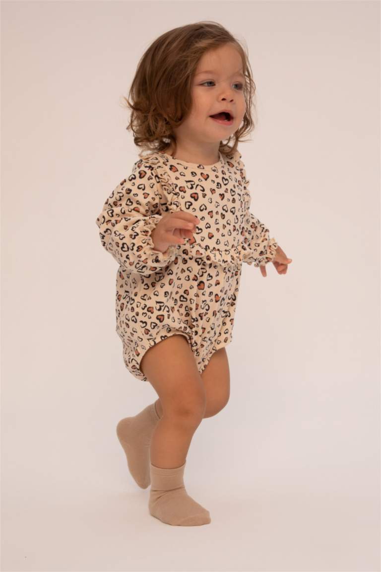 Orange BABY GIRL Baby Girl Crew Neck Printed Long Sleeve Jumpsuit 2682885 DeFacto