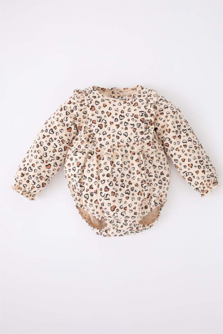 Orange BABY GIRL Baby Girl Crew Neck Printed Long Sleeve Jumpsuit