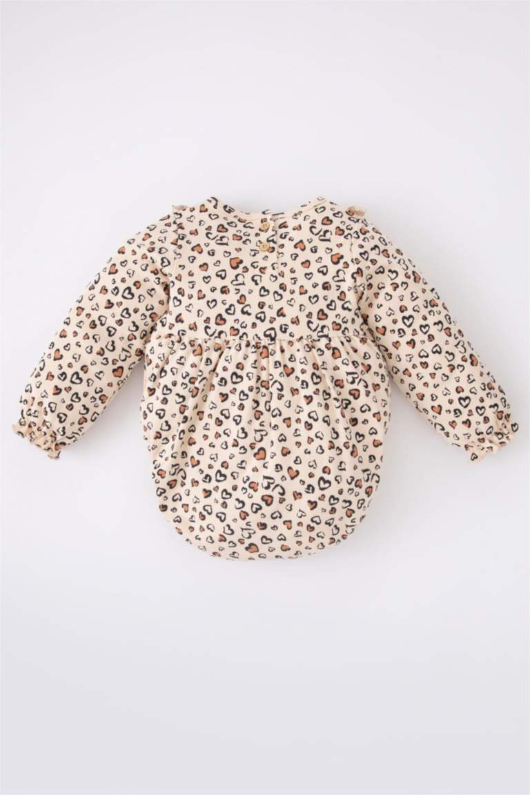 Orange BABY GIRL Baby Girl Crew Neck Printed Long Sleeve Jumpsuit 2682885 DeFacto