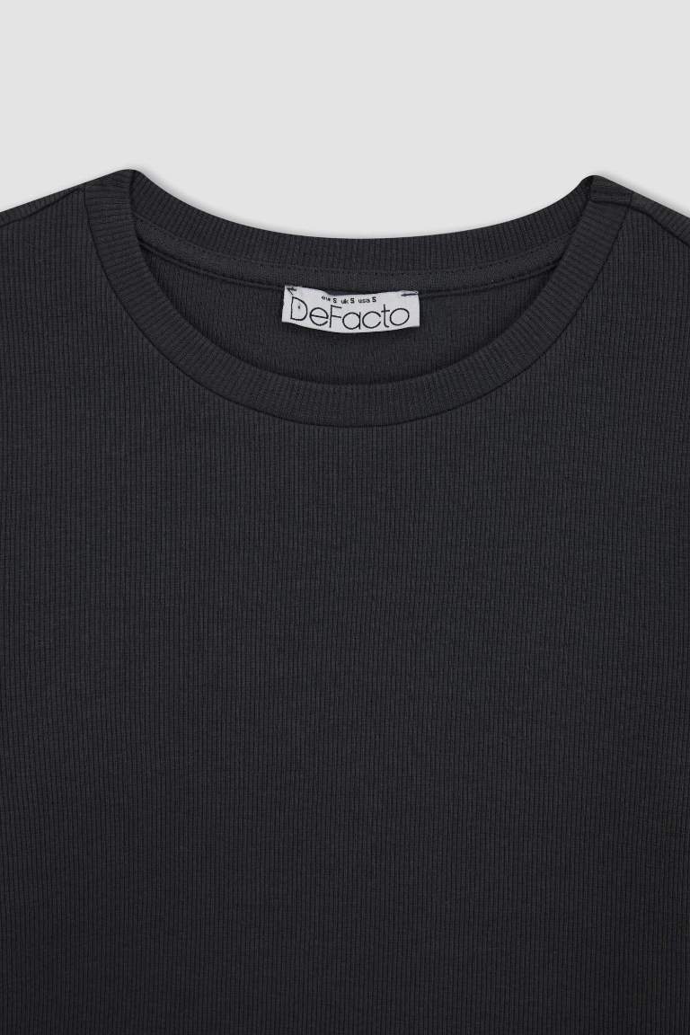 Fitted Bisiklet Yaka Fitilli Kaşkorse Uzun Kollu Tişört