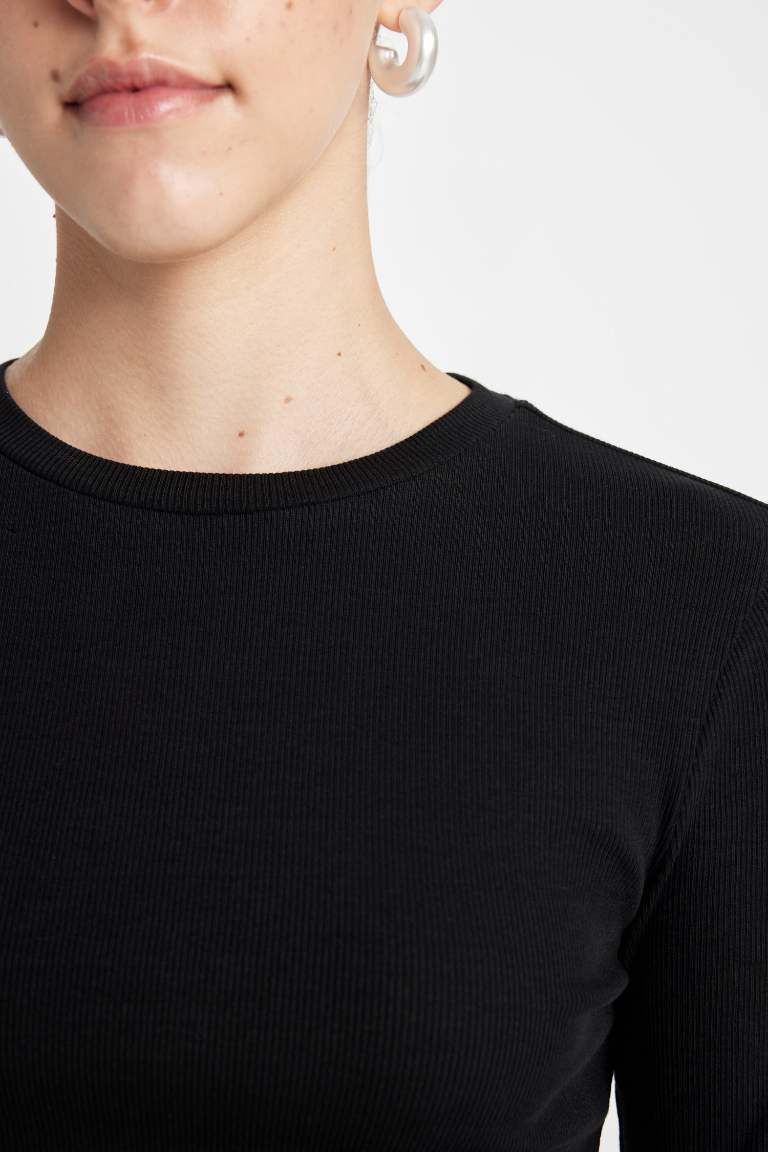 Fitted Bisiklet Yaka Fitilli Kaşkorse Uzun Kollu Tişört