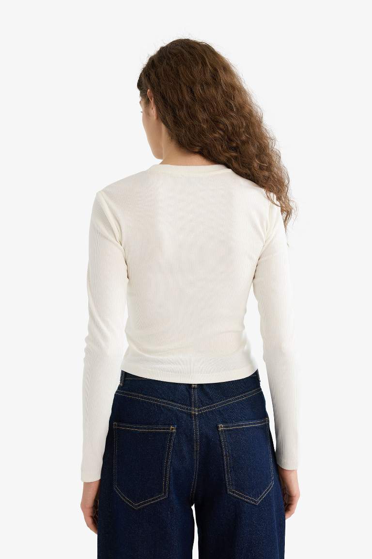 Fitted Crew Neck Ribbed Camisole Long Sleeve T-Shirt