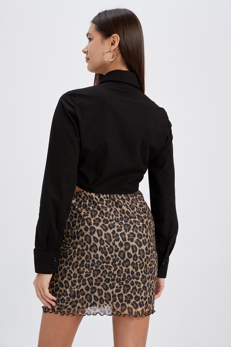 Chemise Léopard Femme à Manches Longues - Col V, Ceinture, Taille Série - Style Vintage Et Rétro