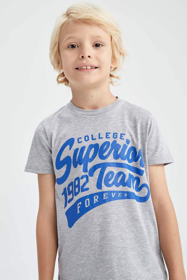 Grey BOYS & TEENS Boy Crew Neck Short Sleeve T-Shirt 2669230 | DeFacto