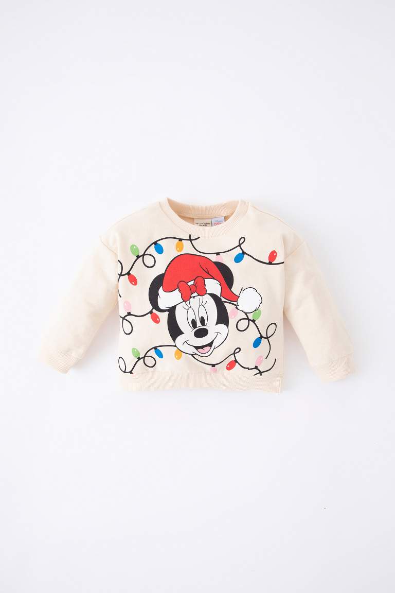 Kız Bebek Disney Mickey & Minnie Bisiklet Yaka İçi Yumuşak Tüylü Sweatshirt