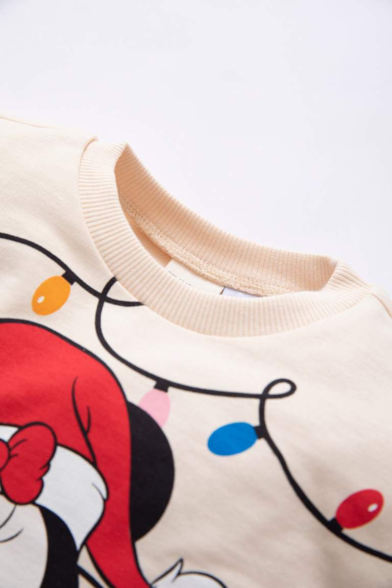 Kız Bebek Disney Mickey & Minnie Bisiklet Yaka İçi Yumuşak Tüylü Sweatshirt