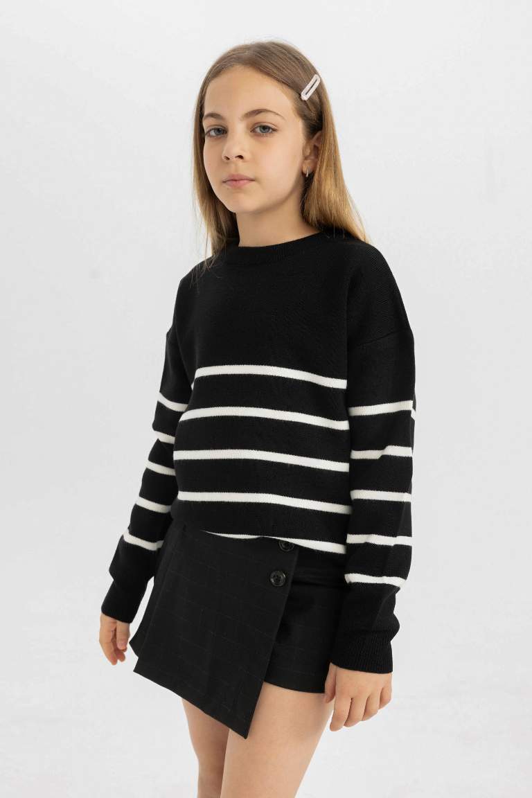 Girl Striped Crew Neck School Pullover