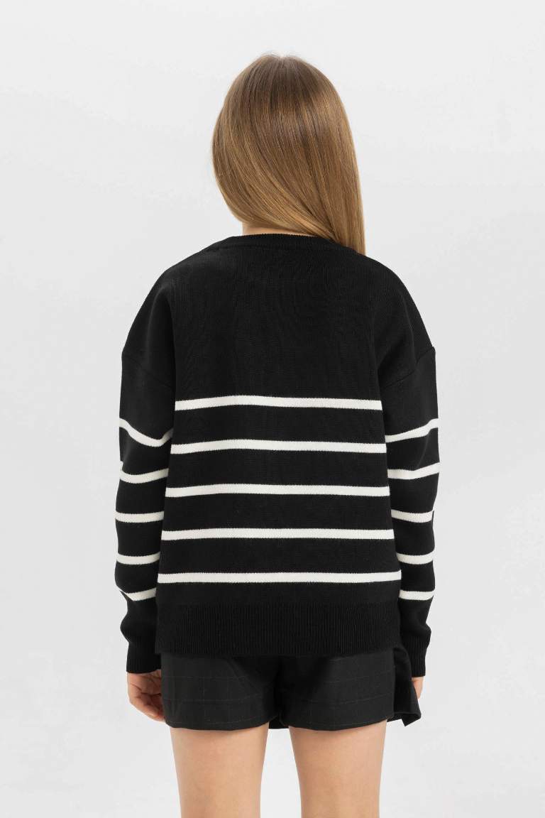 Girl Striped Crew Neck School Pullover