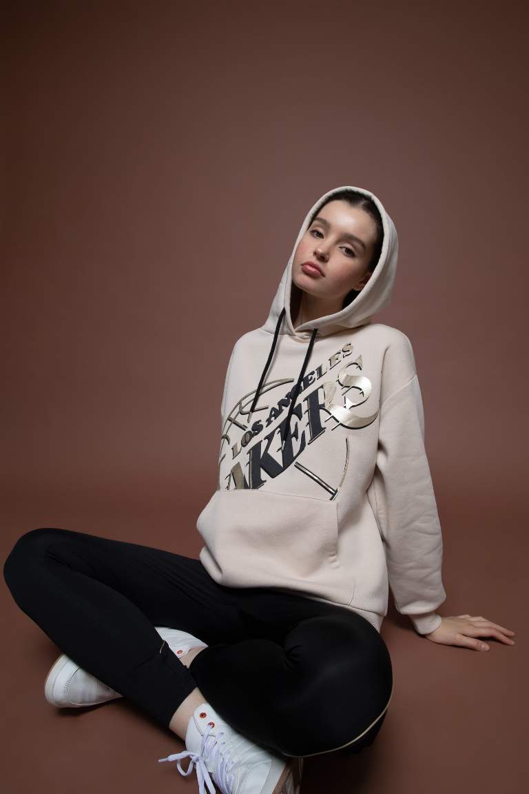 DeFactoFit NBA Los Angeles Lakers Oversize Fit Kapüşonlu Sweatshirt