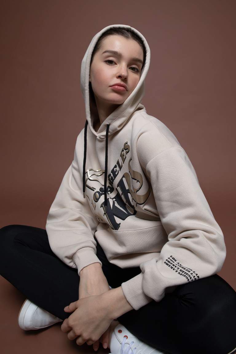 DeFactoFit NBA Los Angeles Lakers Oversize Fit Kapüşonlu Sweatshirt