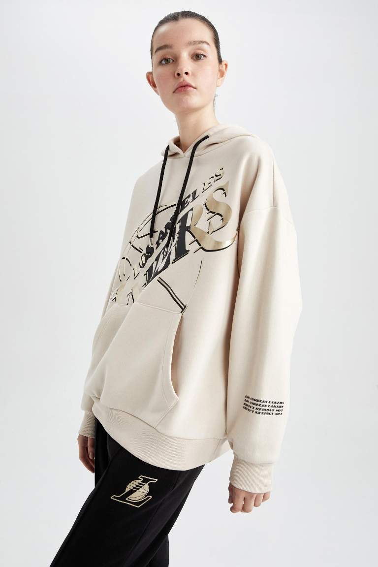 DeFactoFit NBA Los Angeles Lakers Oversize Fit Kapüşonlu Sweatshirt