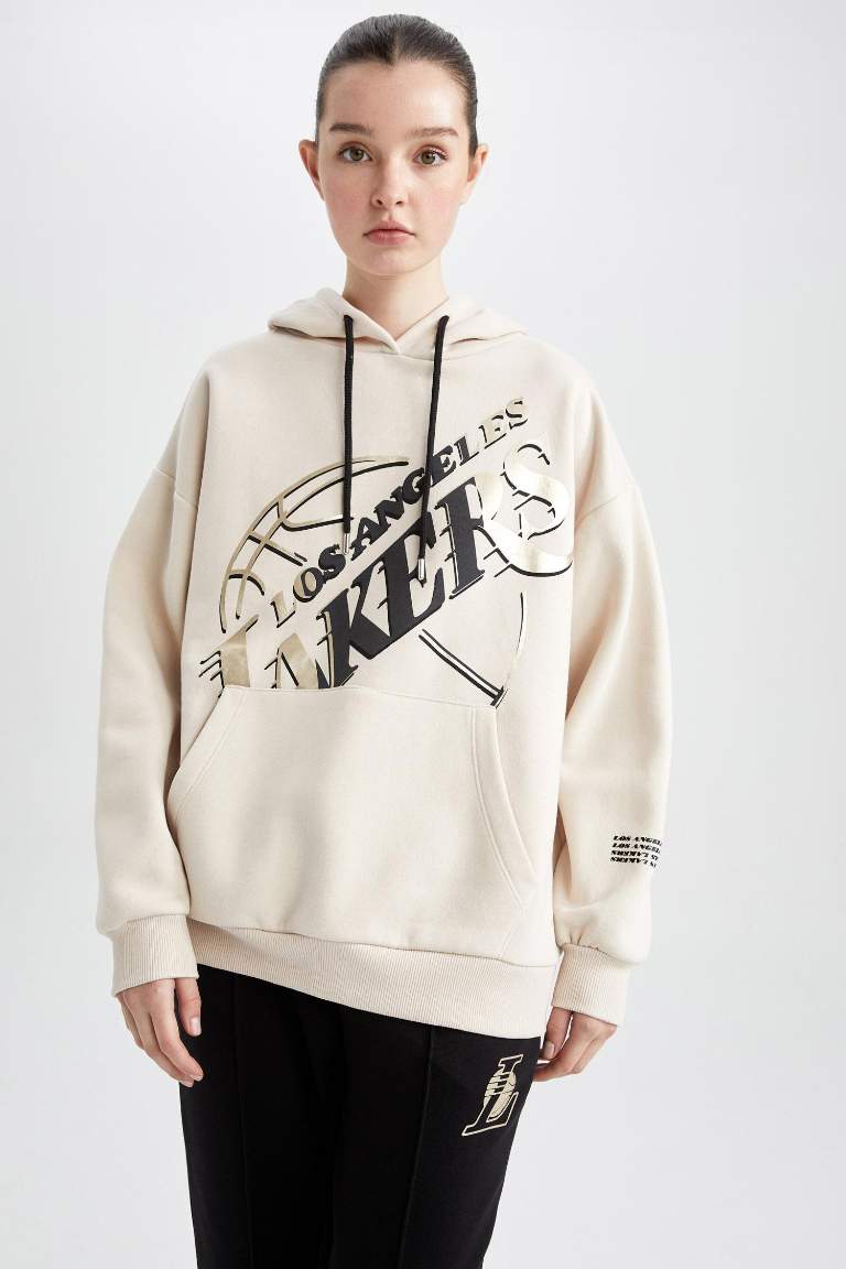 DeFactoFit NBA Los Angeles Lakers Oversize Fit Kapüşonlu Sweatshirt